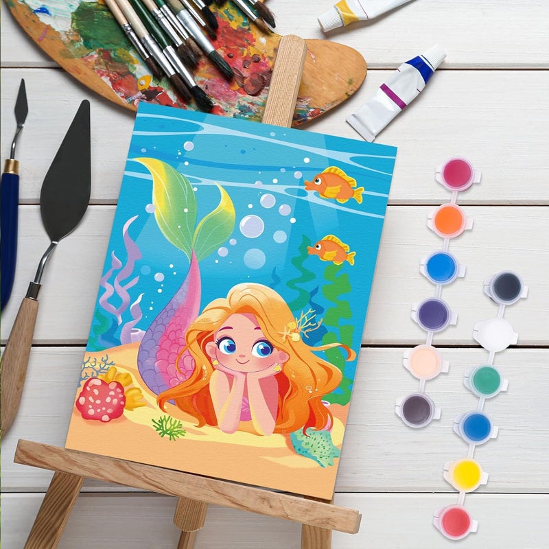 Anseal 12 Packs Pre Drawn Canvas for Painting, 5" X 7" Mermaid Ocean Theme Pre Printed Canvas for Kids (Mermaid) - Image 3